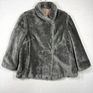 Vintage Sears Fashion Place Faux Fur Swing Coat Women XL Gray